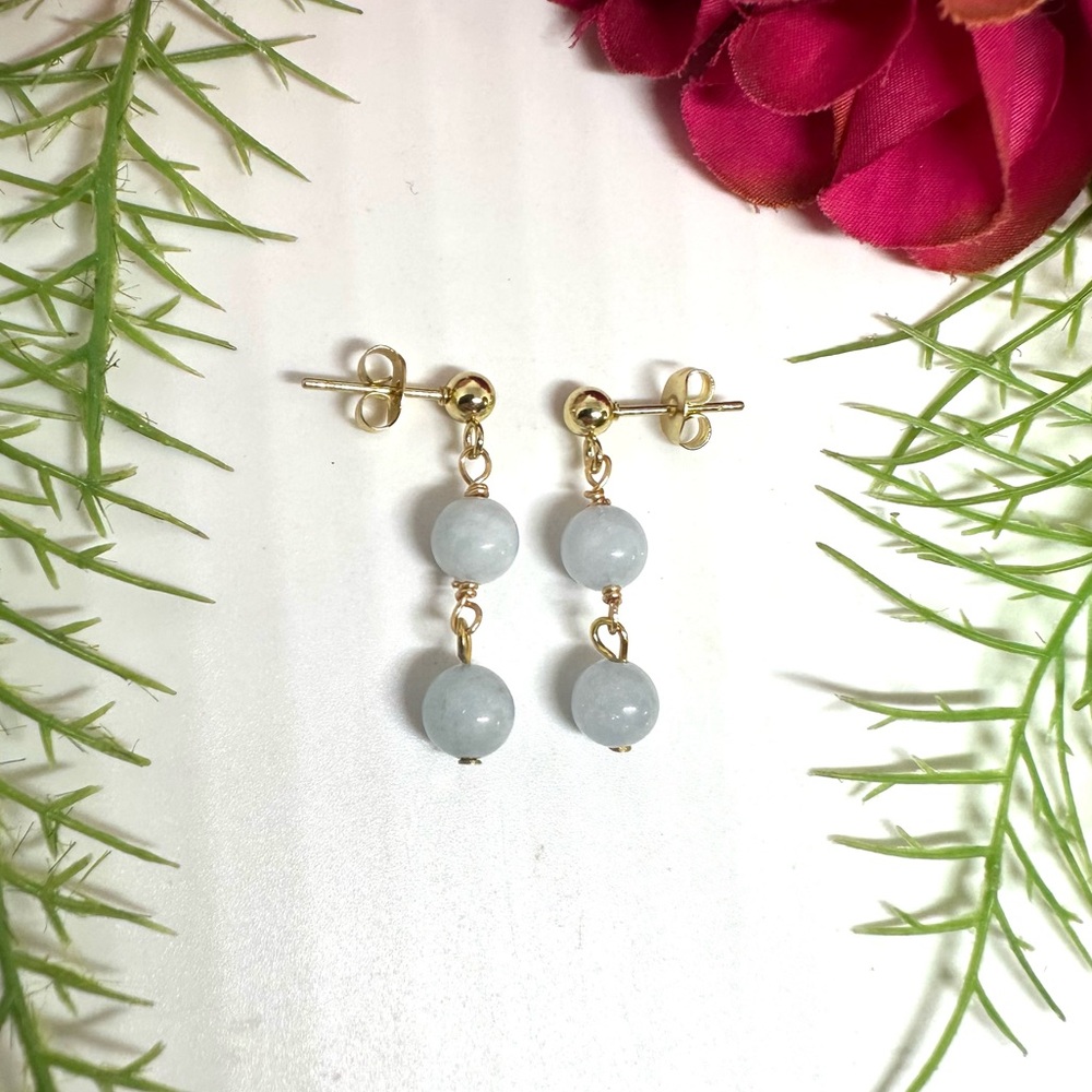 NEW⚜️Raw Aquamarine Beaded Earrings - Picture 2 of 4
